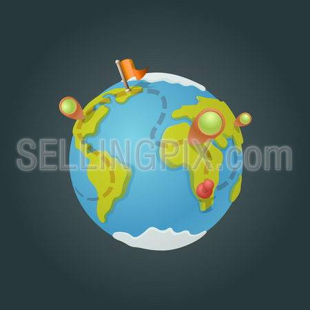 World map globe cartoon fun vector. Funny game style. Navigation icons creative design concept.
