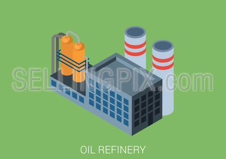Oil refinery plant flat 3d web isometric infographic concept vector. Petroleum collection.