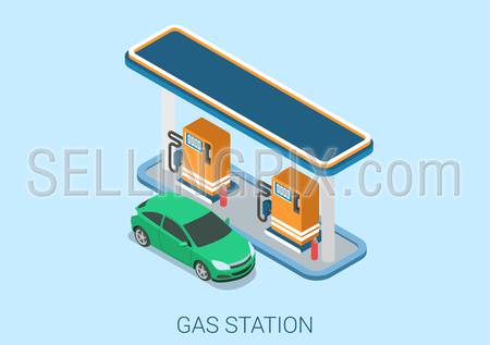 Gas petroleum petrol refill station flat 3d web isometric infographic concept vector. Petroleum collection.