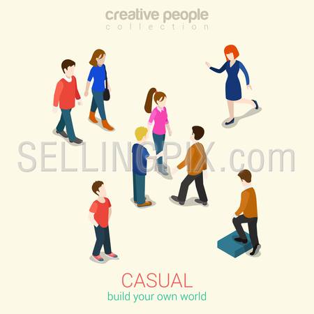 Casual people flat 3d web isometric infographic concept vector. Set of men, women and couples. Build your own world creative people collection.
