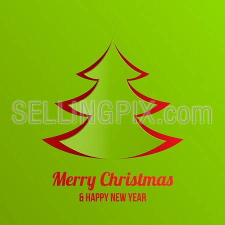 Merry Christmas and Happy New Year greeting card vector design template.  Trendy Paper Origami creative style. – stock vector