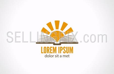 Sun over open book vector logo design template. Education concept. Library. E-book idea icon. School, University Knowledge.  – stock vector