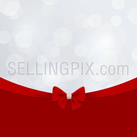 Christmas greeting card vector design template. Happy New Year creative concept. Vintage retro style. Red Bow Ribbon on Bokeh background. Copyspace. – stock vector