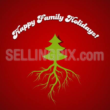 Christmas Tree with roots vector design template. Root – means Family – Happy Holidays concept. – stock vector