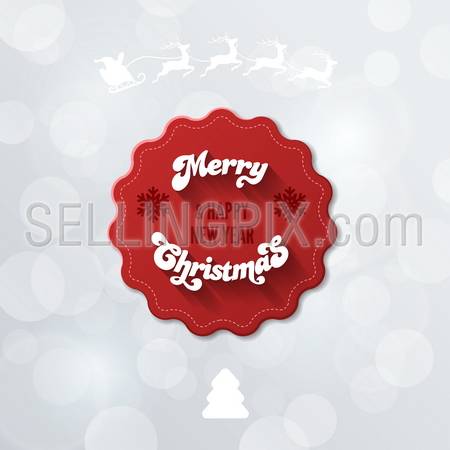 Merry Christmas & Happy new Year Red Vintage Logo Creative design template. Retro Label on Bokeh Holiday Vector Background. – stock vector