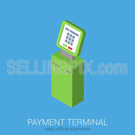 Payment terminal flat 3d web isometric infographic concept vector. Creative people collection.
