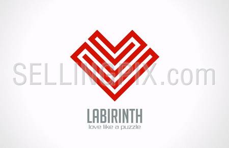 Labyrinth of Love – Heart of lines vector logo design template. Love concept icon. Happy Valentines Day! – stock vector