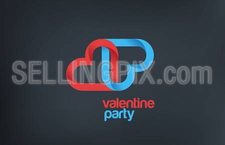 Valentine Party creative logo design template.  2 Hearts mean "V" & "P". Loop Heart shape. Infinite Love icon. Happy Valentines Day! – stock vector