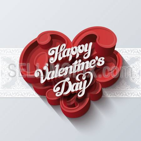 Valentines day greeting card vector design template. Vintage lettering on heart shape of swirls. Retro handwriting typography with seamless border. Tender Love creative concept.Copyspace for logo. – stock vector