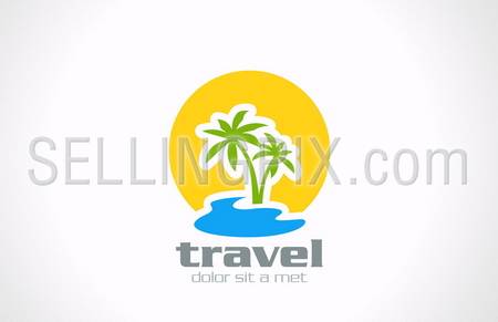 Tourism Travel abstract vector logo design template. Palms, sun, sea vacation holidays icon. – stock vector