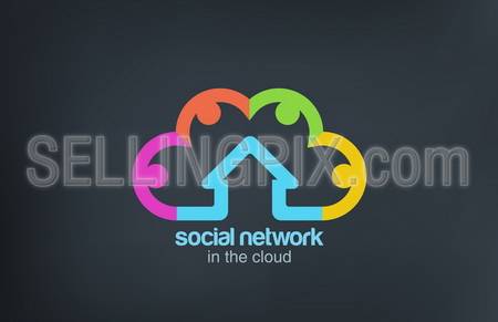 Social Cloud vector logo design template. Social Marketing Network concept symbol. Startup business abstract idea. – stock vector