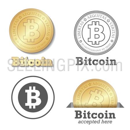 Bitcoin vector design elements set. Bit-coin payment collection. Gold coin – digital payments worldwide. – stock vector
