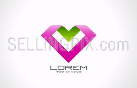Heart Shape Ribbon paper origami style vector logo design template. "Love" origami concept icon. Health care, Beauty salon, fashion emblem. – stock vector