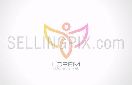Woman with wings vector logo design template. Flying character abstract. Cosmetics, spa, health, fashion creative concept icon. – stock vector