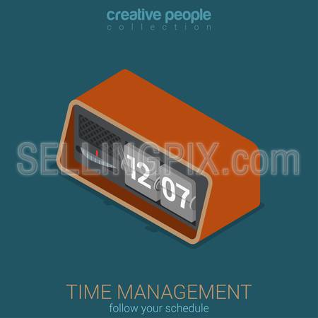 Retro Clock Watch isometric Flat Time Management concept vector illustration.