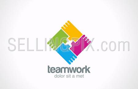 Team holding hands vector logo design template. Corporate social teamwork icon. Network creative concept sign idea. – stock vector
