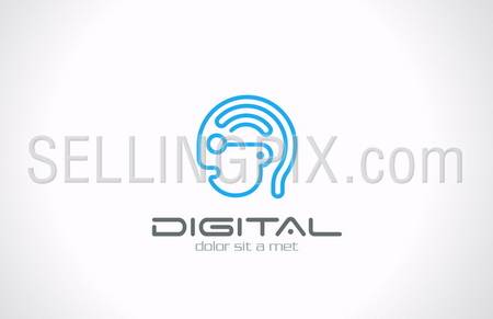 Digital Head Line art vector logo design template. Internet generation concept. Geek symbol. Digital Brain idea. Robot Android icon – stock vector
