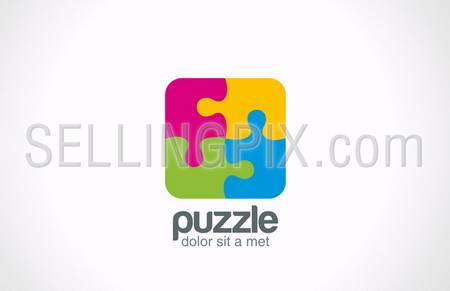 Puzzle Square vector logo design template. Funny Rebus entertainment concept. Colorful logic icon. – stock vector
