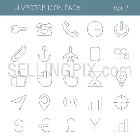 User interface vector icon line art design pack. Lineart creative icons set. Flat trendy web buttons. – stock vector
