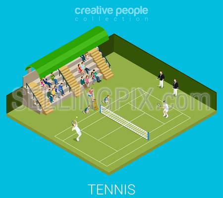 Tennis game match concept. Sport modern lifestyle flat 3d web isometric infographic vector. Young joyful micro male female people group sports workout exercise. Creative sportsmen people collection.