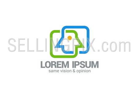 Mobile chat vector logo design template. Creative web concept. Two men have one vision/opinion. – stock vector