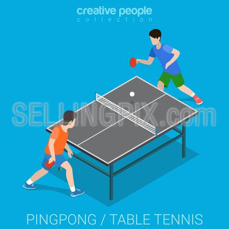 Table tennis pingpong match. Sport modern lifestyle flat 3d web isometric infographic vector. Creative sportsmen people collection.