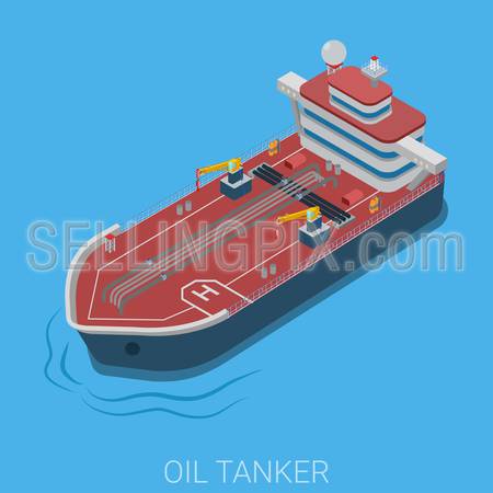 Oil petroleum transportation ocean sea tanker flat 3d web isometric infographic concept vector. Gas power energy industry details collection.