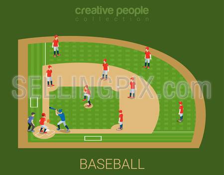 Baseball stadium competition match play. Sport modern lifestyle flat 3d web isometric infographic vector. Young joyful people team sports championship. Creative sportsmen people collection.