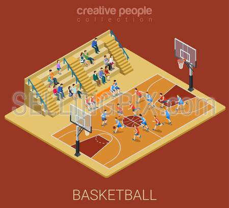 Basketball team competition match play. Sport modern lifestyle flat 3d web isometric infographic vector. Young joyful people team sports championship. Creative sportsmen people collection.