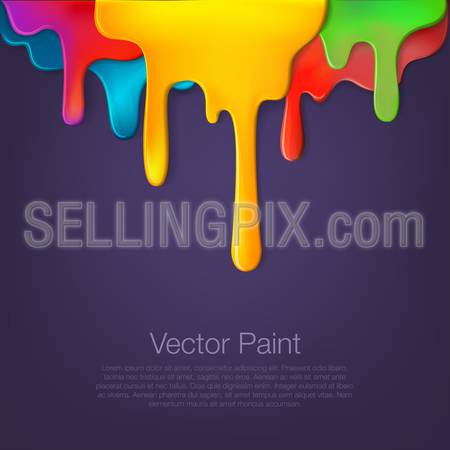 Multicolor paint dripping on background. Stylish acrylic liquid layered colorful painting concept.