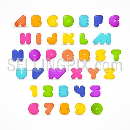 ABC stylish rounded modern gummy pop placard lettering vector set. Full letter latin English alphabet font collection.