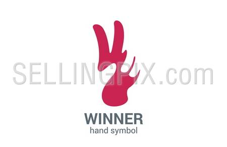 V hand victory symbol vector logo design template. Silhouette negative space Winner sign. Creative win icon. – stock vector