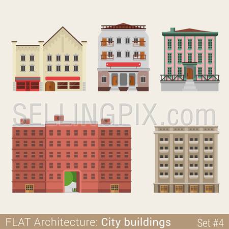 Flat style modern classic municipal buildings set. School university library house. City design elements. Stylish design architecture collection.