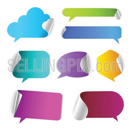 Stylish chat call out box border page curl vector web element icon set. Different style of conversation colorful internet design elements.
