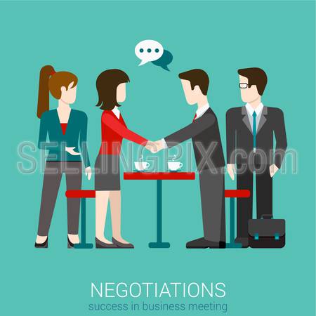 Flat web partnership success business deal handshake to succeed infographic concept vector. Two businessmen shaking hands. Creative people collection.
