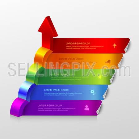Simple multicolor 3d arrow grow steps infographics mockup template. Infographic  background concepts collection.