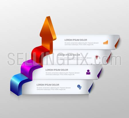 Simple multicolor 3d arrow grow steps infographics mockup template. Infographic background concepts collection.