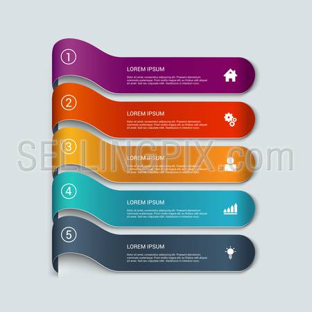 Simple multicolor 3d line 5 steps infographics mockup template. Infographic background concepts collection.
