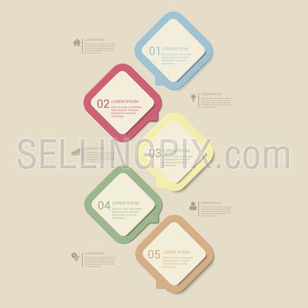 Simple pastel retro dusk multi color 5 step process steps labels infographics mockup template. Infographic background concepts collection.