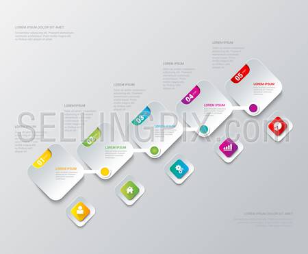 Simple multicolor 5 step process steps labels infographics mockup template. Infographic background concepts collection.