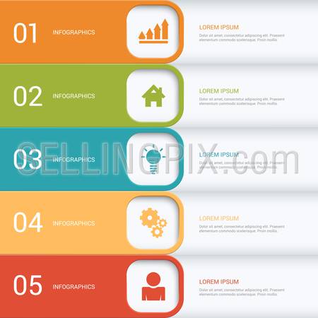 Simple multicolor 5 step process steps labels infographics mockup template. Infographic background concepts collection.