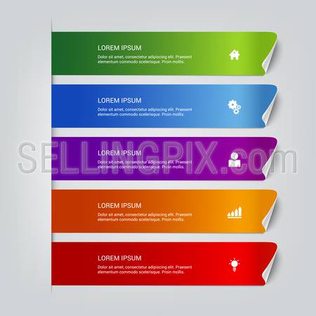 Simple multicolor sticky line backgrounds 5 steps infographics mockup template. Infographic background concepts collection.