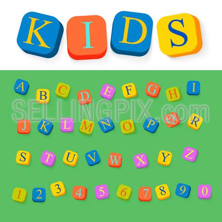 ABC for kids stylish rounded cubes modern pop placard lettering vector set. Full letter latin English alphabet font collection.