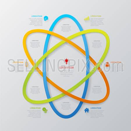 Atom style multicolor line area abstract technology infographics mockup template. Infographic background concepts collection.
