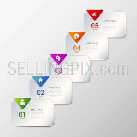 Simple stylish multicolor rounded rectangle labels backgrounds 5 step infographics mockup template. Infographic background concepts collection.