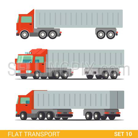 Flat 3d isometric high quality funny cargo delivery road transport icon set. Truck van automobile wagon motor lorry. Build your own world web infographic collection.