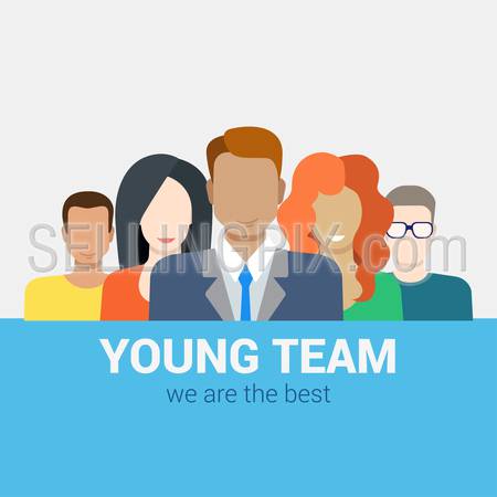 Flat style modern web infographic corporate human relations HR teamwork workforce team time and staff management concept. Creative people young businessmen collection.