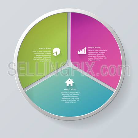 Simple multicolor 3 segment circle segment step process steps labels infographics mockup template. Infographic background concepts collection.