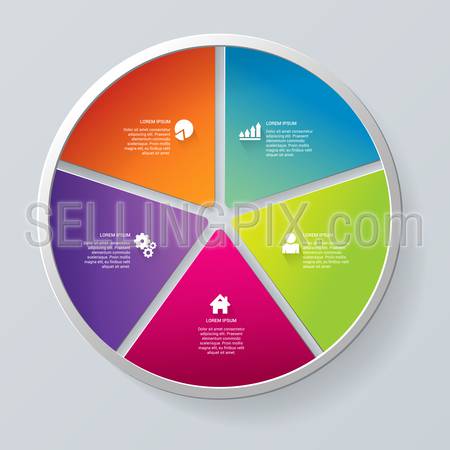 Simple multicolor 5 segment circle segment step process steps labels infographics mockup template. Infographic background concepts collection.