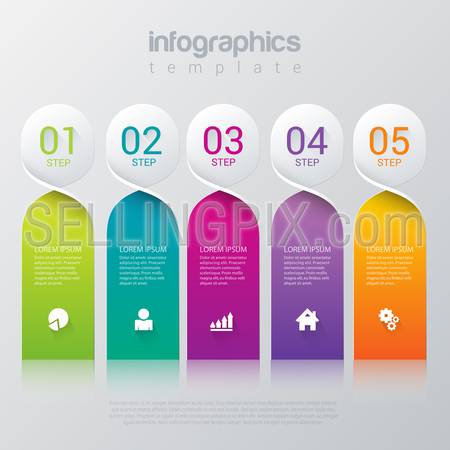 Simple stylish 5 step label multicolor infographics mockup template. Infographic background concepts collection.